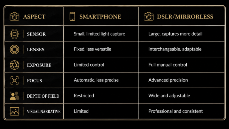 Mobile Photography vs. Professional Photography - comparison table (chart)